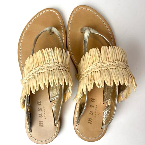 Musa London Metallic Leather & Raffia Thing Slides Slip-On Sandals Sz 9 - Picture 8 of 10
